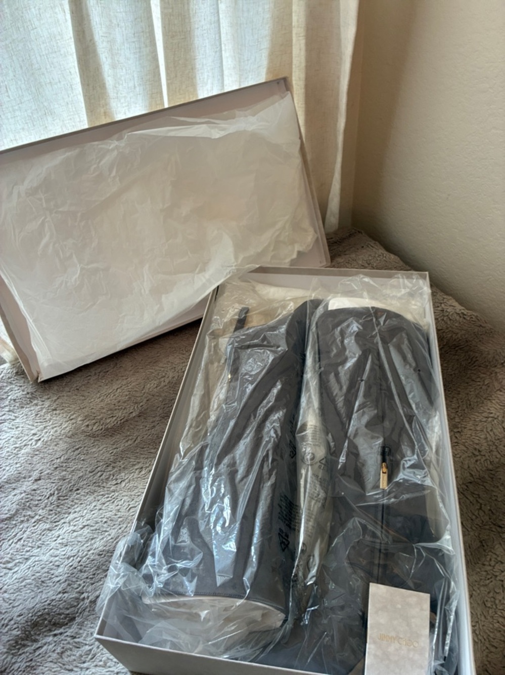 NIB NWT 6.5 Jimmy Choo London Tempe 85 Women's Suede Knee-High Boots Dusk Grey - Picture 9 of 10